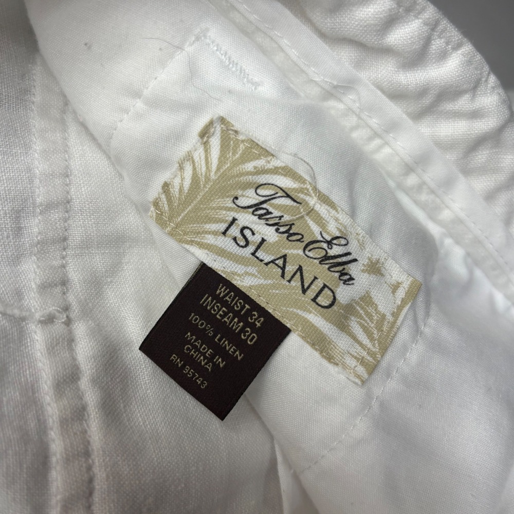 Tasso Elba Island Pants Men's 34 White 100% Linen Drawstring Straight Leg Beach - Picture 3 of 13